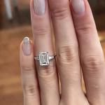 Emerald Cut Moissanite Three Stone Engagement Ring