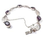 Art Nouveau Amethyst Paste Bracelet with Safety Chain