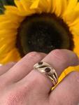 Gold Snake Ring with Garnet & Diamond Detail