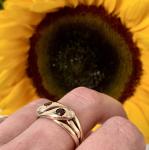 Gold Snake Ring with Garnet & Diamond Detail