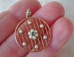 Edwardian 18ct Rose Gold Cage Pendant with Sapphire and Pearls