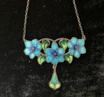 Art Nouveau Silver Blue-Green Enamel Flower Pendant