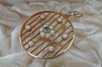 Edwardian 18ct Rose Gold Cage Pendant with Sapphire and Pearls