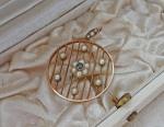 Edwardian 18ct Rose Gold Cage Pendant with Sapphire and Pearls