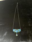 Art Nouveau Silver Blue-Green Enamel Flower Pendant