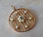 Edwardian 18ct Rose Gold Cage Pendant with Sapphire and Pearls