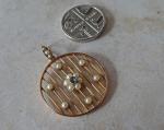 Edwardian 18ct Rose Gold Cage Pendant with Sapphire and Pearls