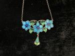 Art Nouveau Silver Blue-Green Enamel Flower Pendant