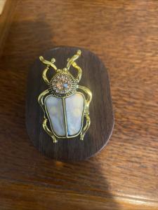 Antique Gold Scarab Beetle Brooch with Crystal