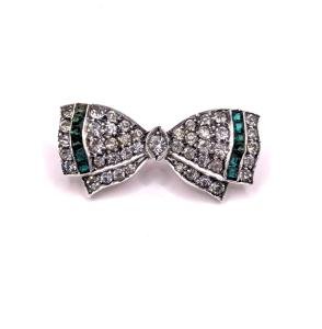 Art Deco Silver Bow Brooch with Paste Stones