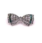 Art Deco Silver Bow Brooch with Paste Stones