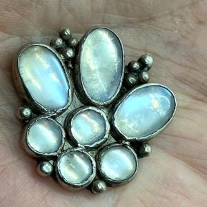 Vintage Silver Moonstone Brooch Antique Costume Jewelry