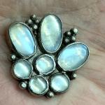 Vintage Silver Moonstone Brooch Antique Costume Jewelry