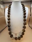 Vintage Carved Beaded Necklace with Sterling Clasp