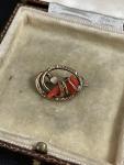 Victorian Coral Lovers Knot Brooch in Gold