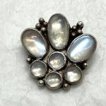 Vintage Silver Moonstone Brooch Antique Costume Jewelry