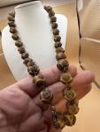 Vintage Carved Beaded Necklace with Sterling Clasp