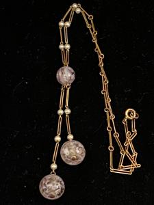 Vintage Art Deco Lavender Glass Drop Necklace