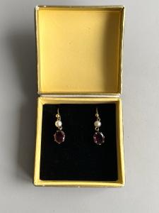 Victorian Pearl and Garnet Drop Earrings Pair