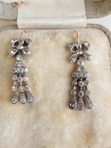 Victorian 14ct Gold Silver Paste Bow Earrings