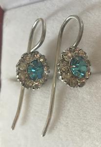 Vintage Sterling Silver Drop Earrings with Paste