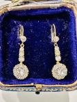 Edwardian 9ct Gold Daisy Cluster Drop Earrings