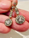 Edwardian 9ct Gold Daisy Cluster Drop Earrings