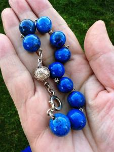Vintage Lapis Lazuli Bead Bracelet with Silver Chain