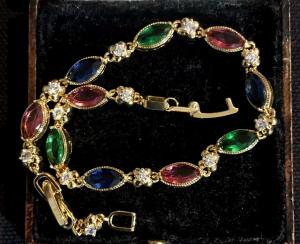 Multicolor Gemstone Vintage Bracelet, 18K Gold Plated