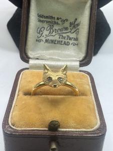 15ct Gold Fox Head Ring with Diamond Eyes