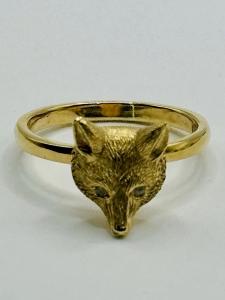 15ct Gold Fox Head Ring with Diamond Eyes
