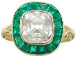Vintage Emerald and Diamond Yellow Gold Ring