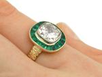 Vintage Emerald and Diamond Yellow Gold Ring