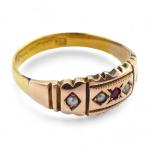 Vintage Gold Gypsy Ring with Red Paste & Pearls
