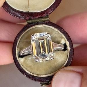 Emerald Moissanite Three Stone Engagement Ring