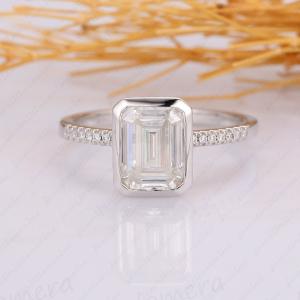 Emerald Moissanite Bezel Set Engagement Ring