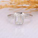 Emerald Moissanite Bezel Set Engagement Ring