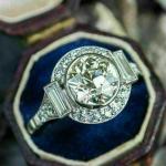 Art Deco Round Cut Diamond Halo Engagement Ring