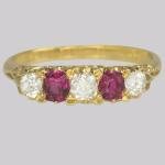 Victorian Ruby Diamond Five Stone Gold Ring