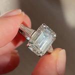 Emerald Moissanite Three Stone Engagement Ring