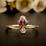 Victorian Trefoil Ruby/Sapphire Ring in 14K Gold