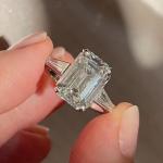 Emerald Moissanite Three Stone Engagement Ring