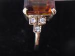 Art Deco Yellow Gold Emerald Citrine & Diamond Ring