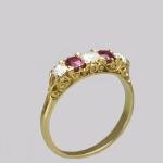 Victorian Ruby Diamond Five Stone Gold Ring