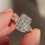 Emerald Moissanite Three Stone Engagement Ring