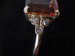 Art Deco Yellow Gold Emerald Citrine & Diamond Ring