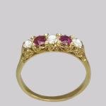 Victorian Ruby Diamond Five Stone Gold Ring