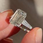 Emerald Moissanite Three Stone Engagement Ring