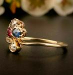 Victorian Trefoil Ruby/Sapphire Ring in 14K Gold