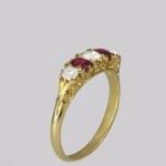 Victorian Ruby Diamond Five Stone Gold Ring
